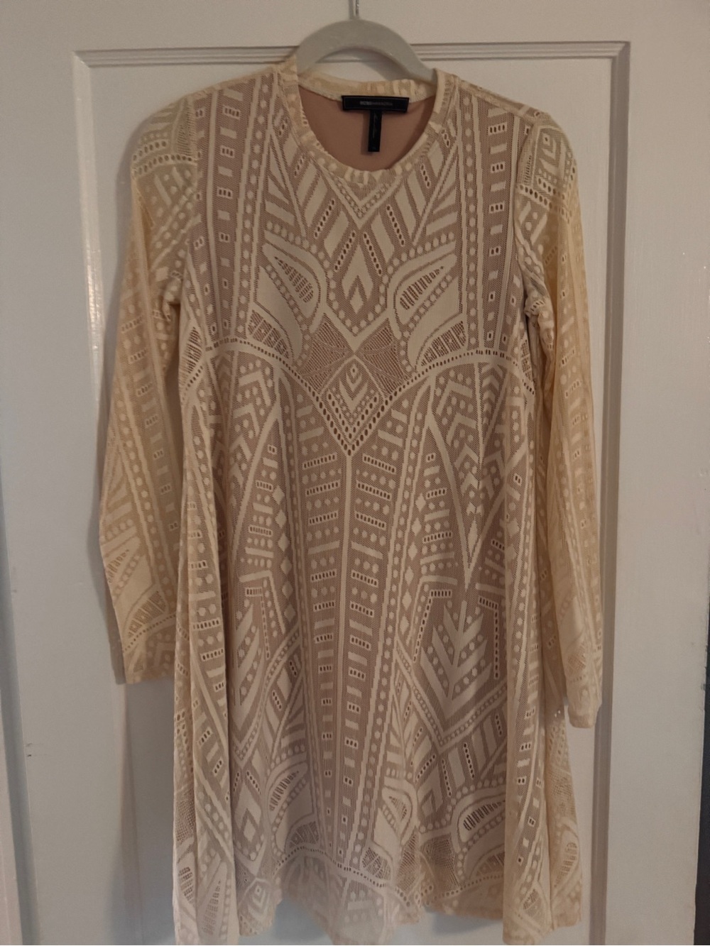 BCBGMaxAzria Cream Lace Long Sleeve Dress